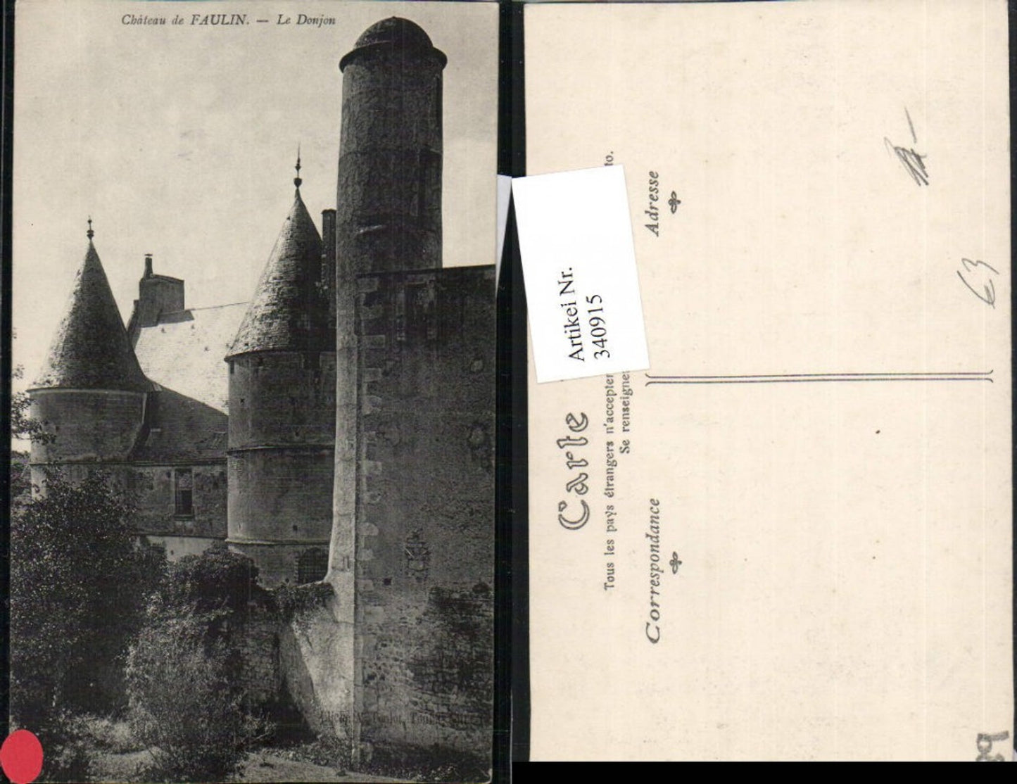 340915,Burgund Yonne Chateau de Faulin Le Donjon Schloss Turm