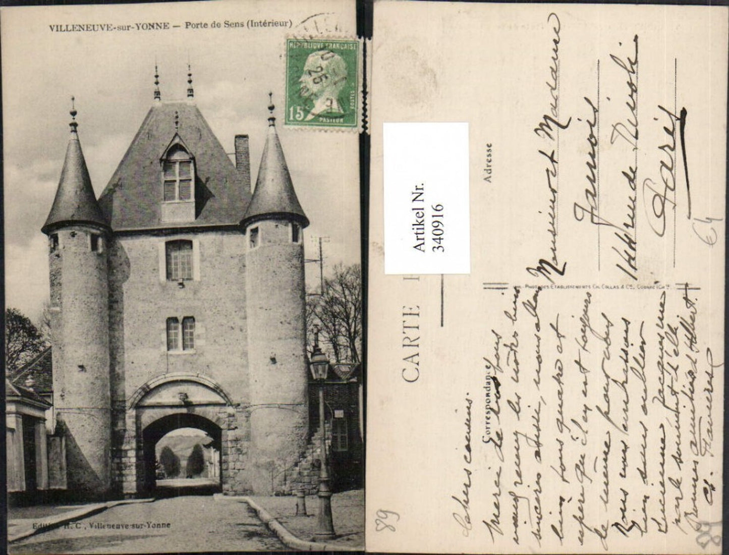 340916,Burgund Yonne Villeneuve-sur-Yonne Porte de Sens Tor Turm Straßenansicht