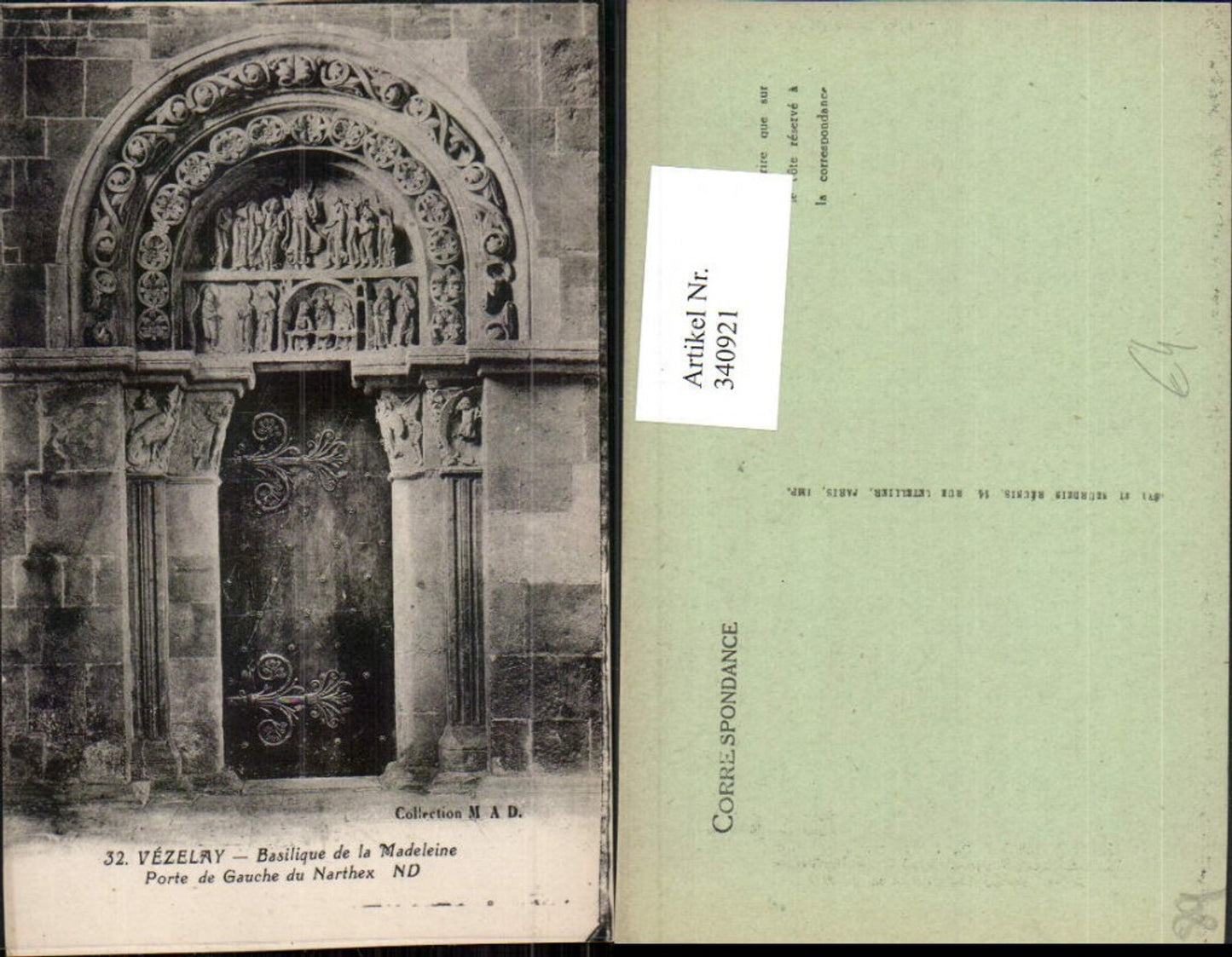 340921,Burgund Yonne Vezelay Basilique de la Madeleine Porte de Gauche du Narthex Kirchenportal