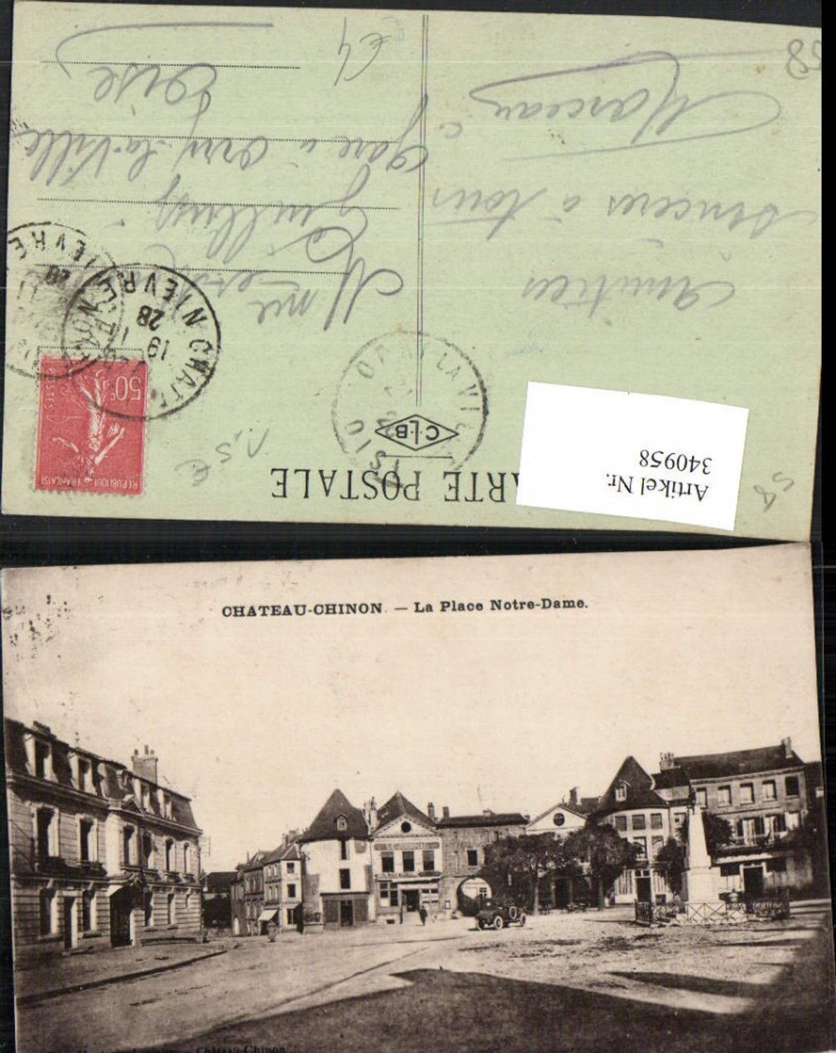 340958,Burgund Nievre Chateau-Chinon La Place Notre-Dame Platz Denkmal