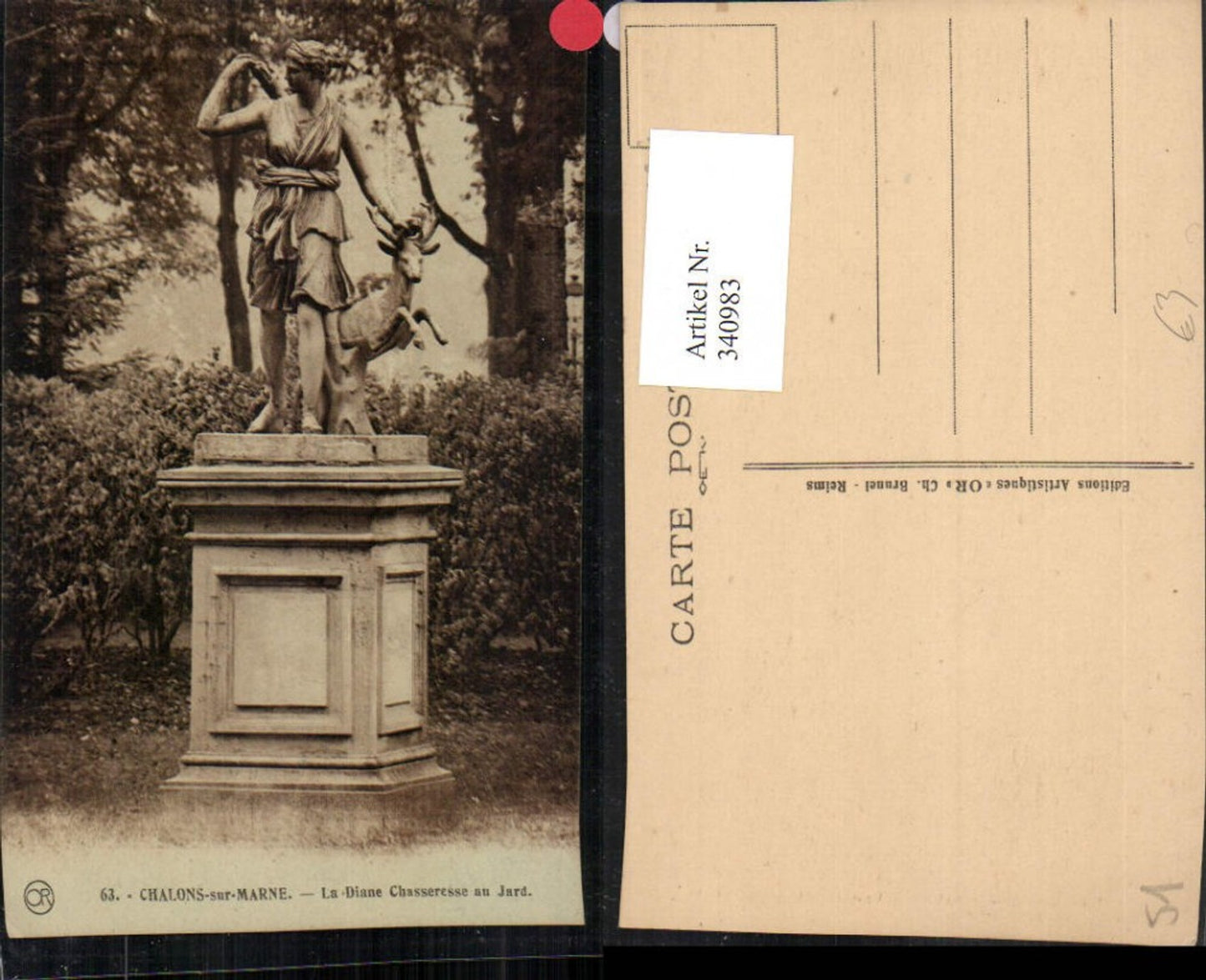 340983,Champagne-Ardenne Marne Chalons-sur-Marne La Diane Chasseresse au Jard Statue