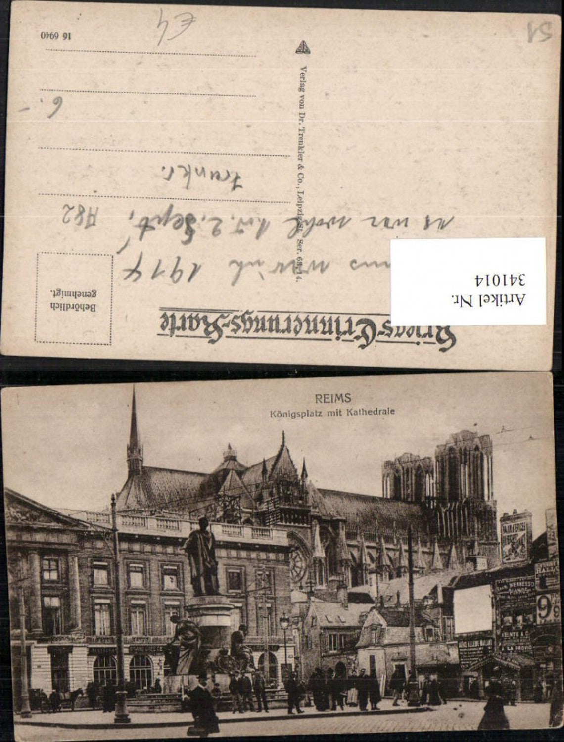 341014,Champagne-Ardenne Marne Reims Königsplatz mit Kathedrale Denkmal Kirche