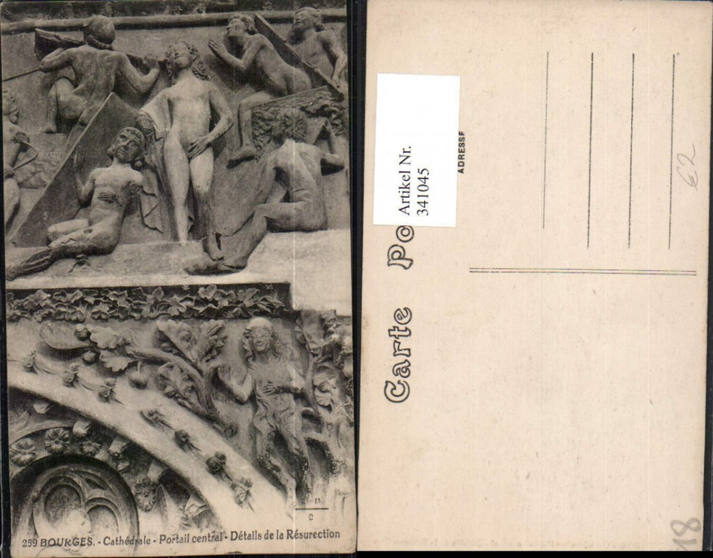 341045,Centre Cher Bourges Cathedrale Portail Details de la Resurection Kirche Figuren