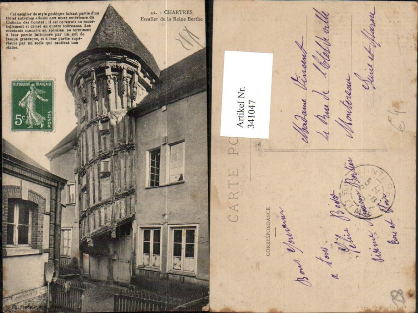 341047,Centre Eure-et-Loir Chartres Escalier de la Reine Berthe Erker