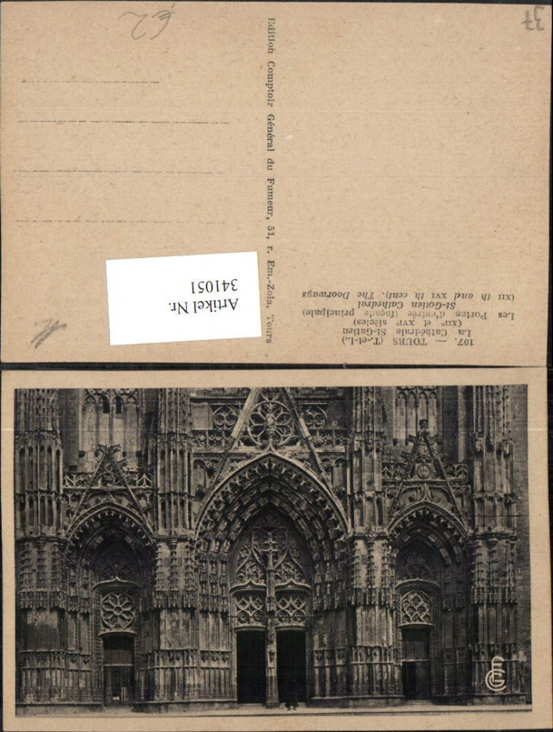 341051,Centre Indre-et-Loire Tours La Cathedrale St-Gatien Les Portes Kirchenportale
