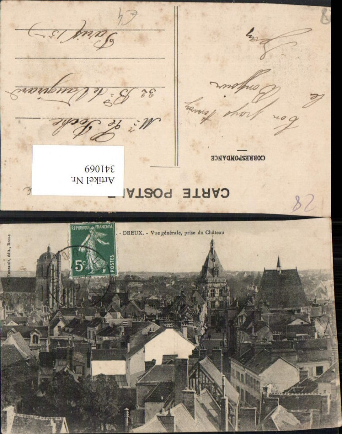 341069,Centre Eure-et-Loir Dreux Vue generale prise du Chateau Totale