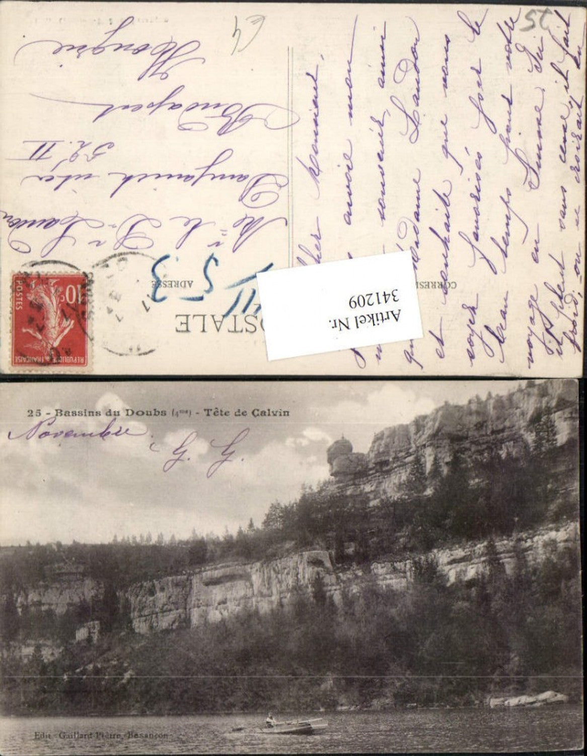341209,Franche-Comte Doubs Bassins du Doubs Tete de Calvin Felswand Ruderboot