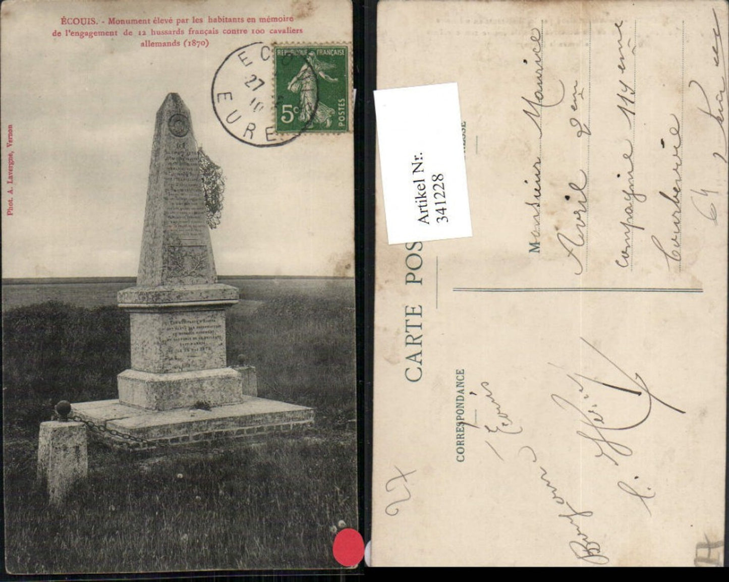 341228,Haute-Normandie Eure Ecouis Monument eleve par les habitants en memoire de engagement