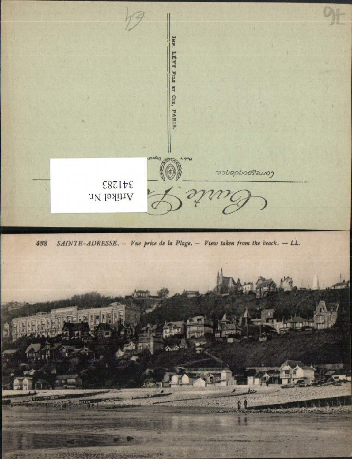 341283,Haute-Normandie Seine-Maritime Sainte-Adresse Vue prise de la Plage View taken Strand