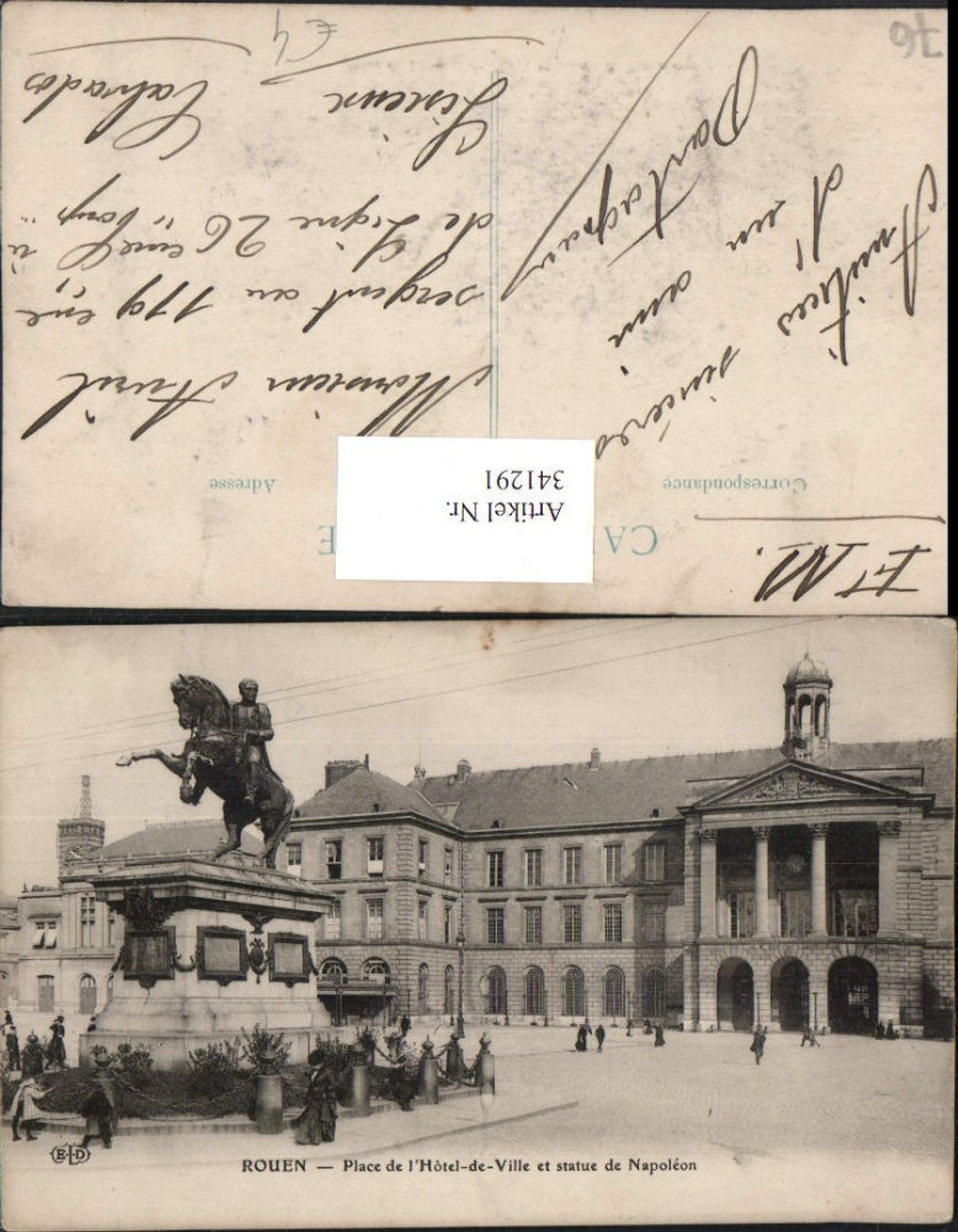 341291,Haute-Normandie Seine-Maritime Rouen Place de l'Hotel de Ville et statue de Napolen Rathaus