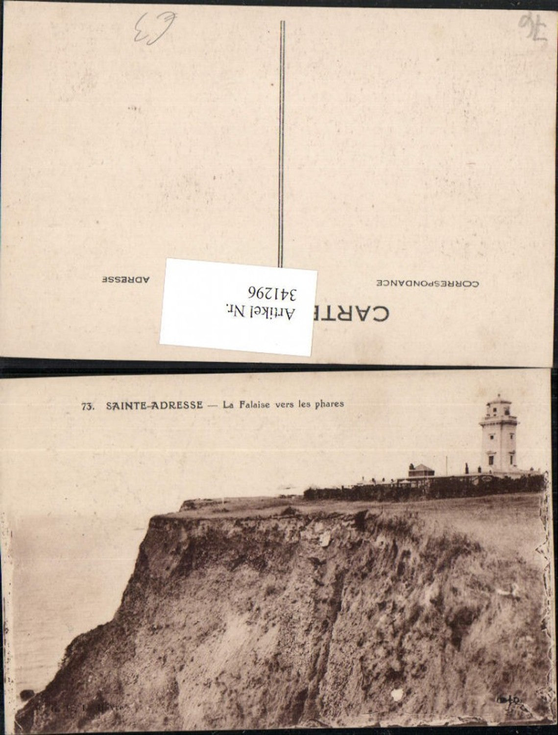 341296,Haute-Normandie Seine-Maritime Sainte-Adresse Le Falaise vers les phares Leuchtturm Klippe