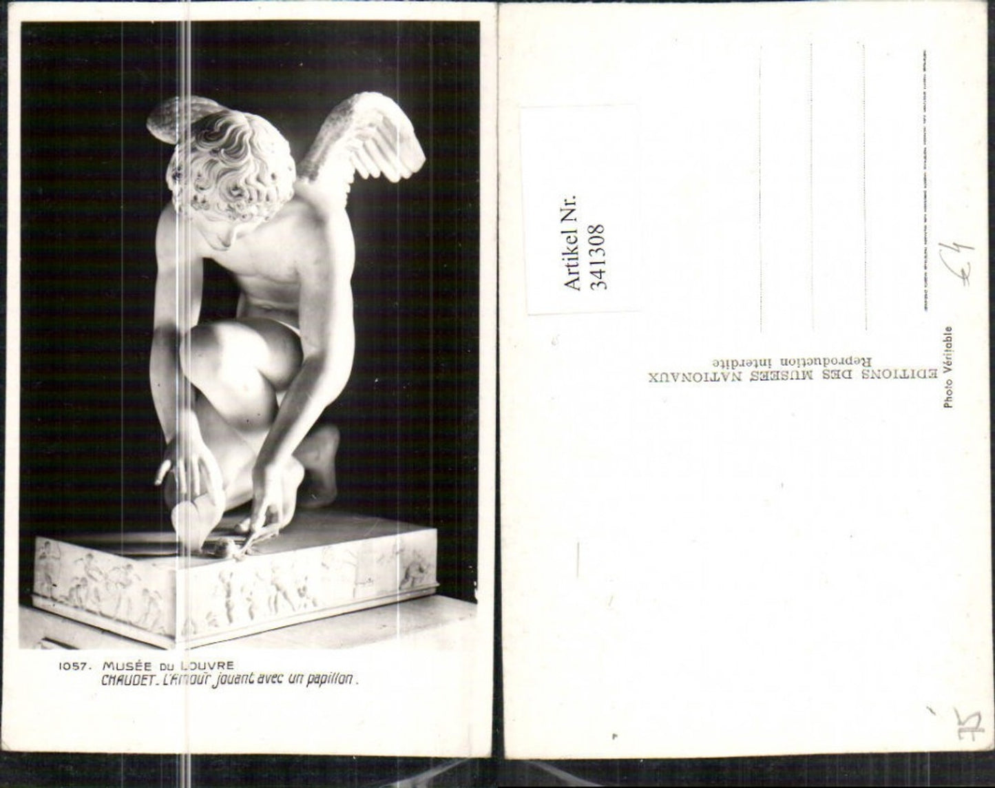 341308,Ile-de-France Paris Musee du Louvre Chaudet Amour jouant with a papillon Amor statue