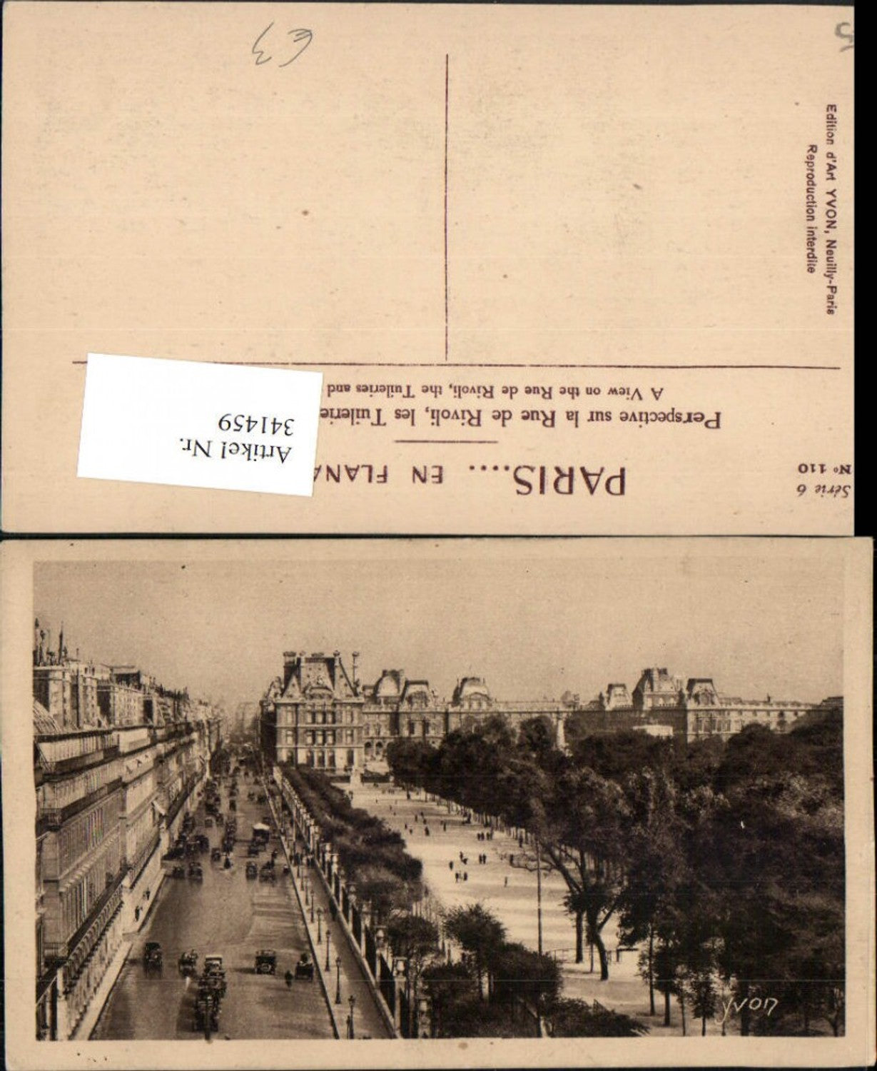 341459,Ile-de-France Paris Perspective sur la Rue de Rivoli les Tuileries et le Louvre Straße