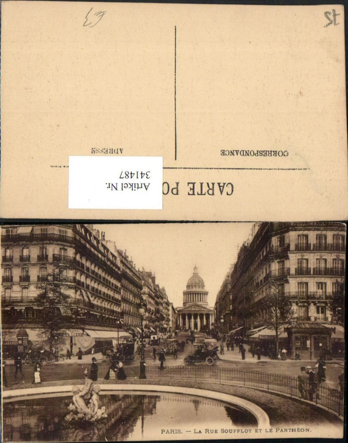 341487,Ile-de-France Paris La Rue Soufflot et le Pantheon Straßenansicht Brunnenfigur