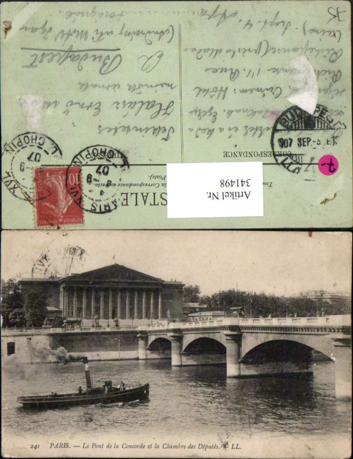 341498,Ile-de-France Paris Le Pont de la Concorde et la Chambre des Deputes Brücke Boot
