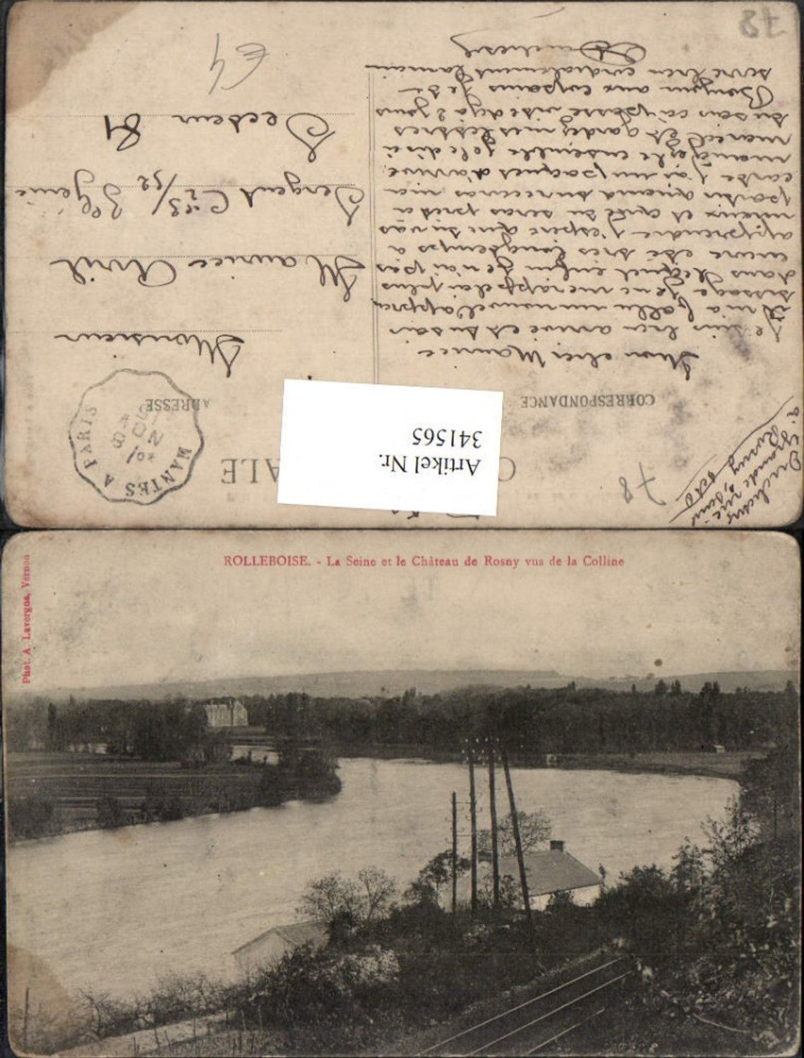 341565,Ile-de-France Yvelines Rolleboise La Seine and the Chateau de Rosny from the Colline river