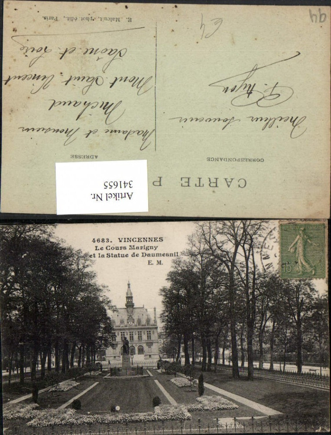341655,Ile-de-France Val-de-Marne Vincennes Le Cours Marigny et la Statue de Daumesnil Denkmal