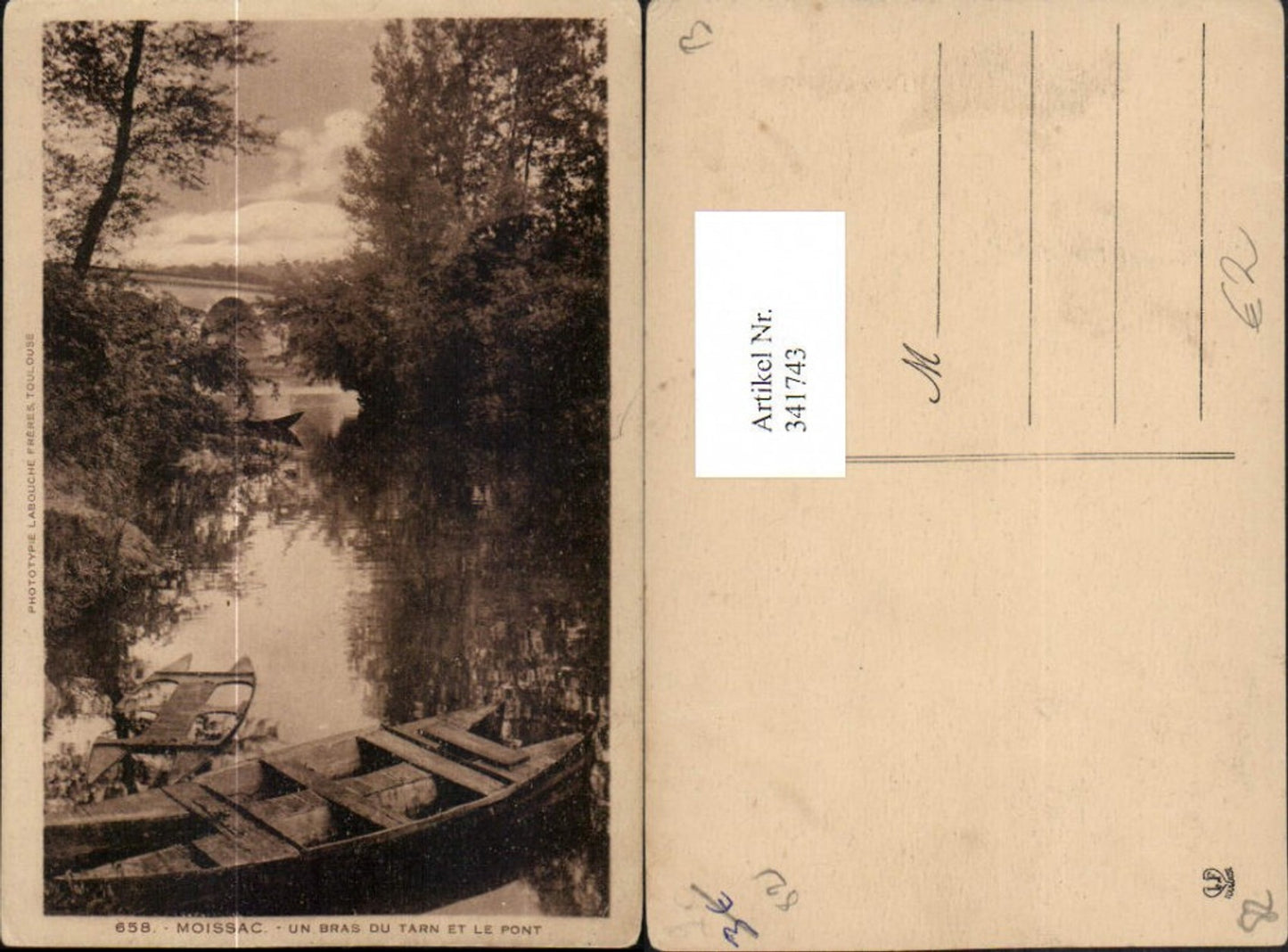 341743,Midi-Pyrenees Tarn-et-Garonne Moissac Un Bras du Tarn et le Pont Boot Brücke