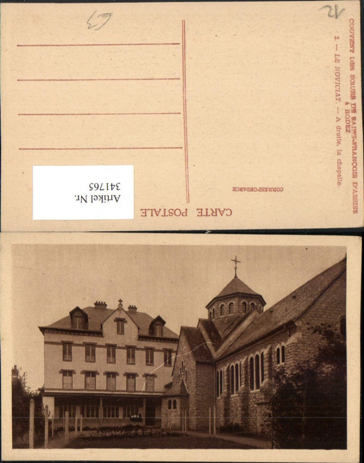 341765,Midi-Pyrenees Aveyron Rodez le Noviciat A droite la chapelle Kirche