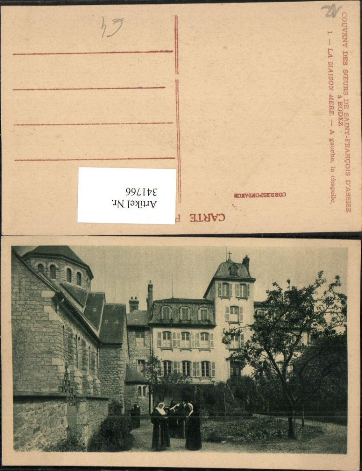 341766,Midi-Pyrenees Aveyron Rodez La Maison Mere A gauche la chapelle Kloster Nonnen