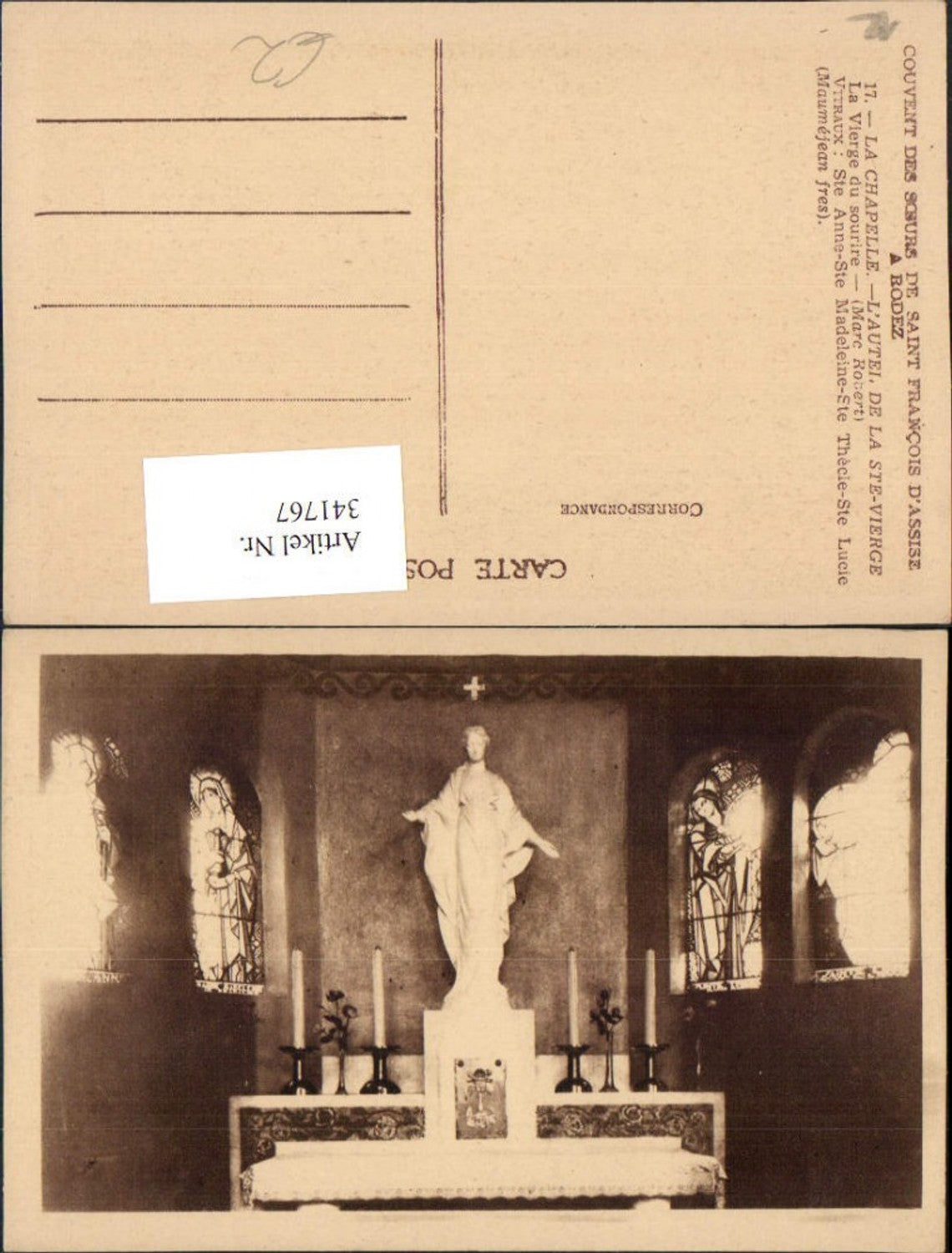 341767,Midi-Pyrenees Aveyron Rodez La Chapelle l'Autei de la Ste-Vierge Kapelle Altar