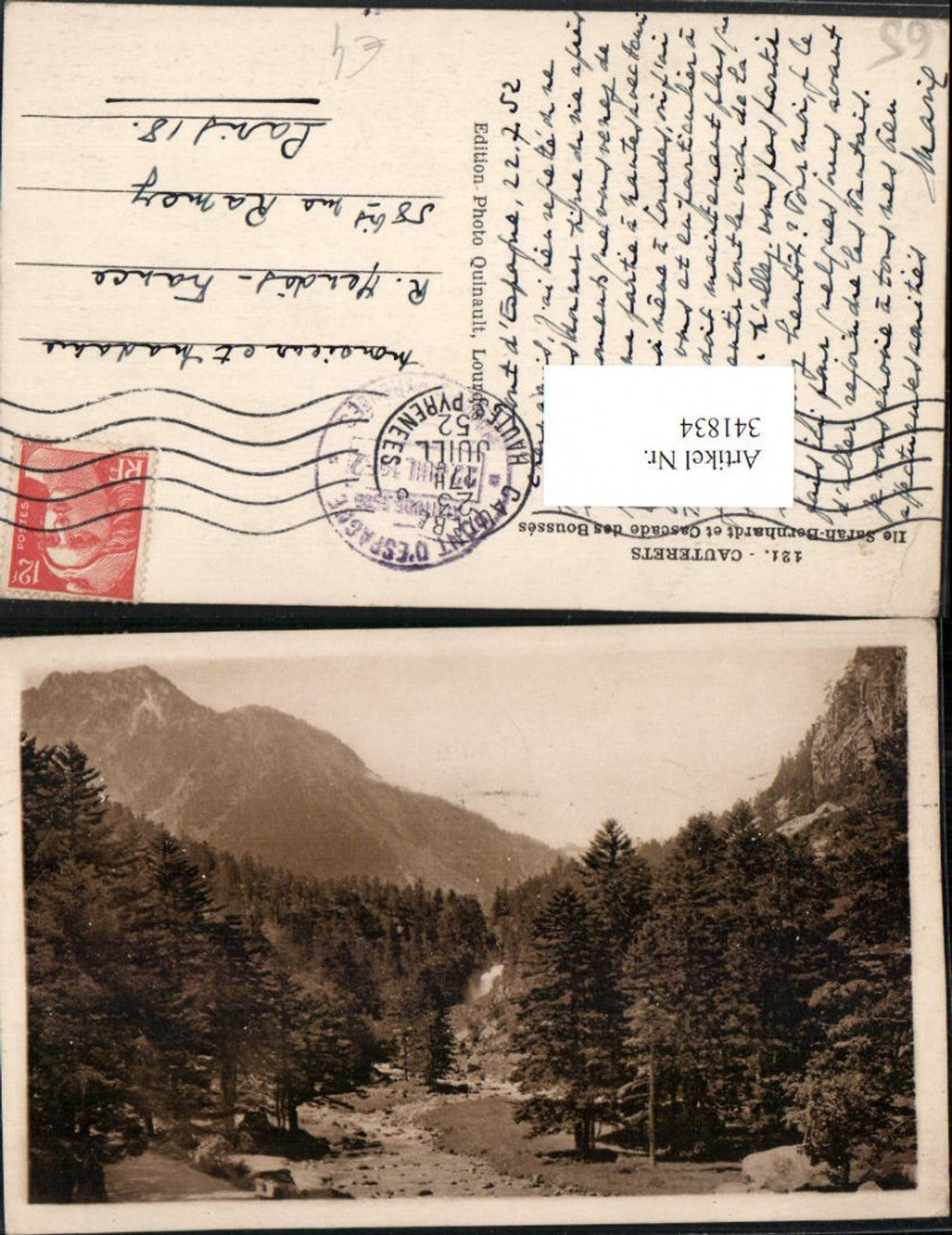 341834,Midi-Pyrenees Hautes-Pyrenees Cauterets Ile Sarah-Bernhardt et Cascade des Bouses