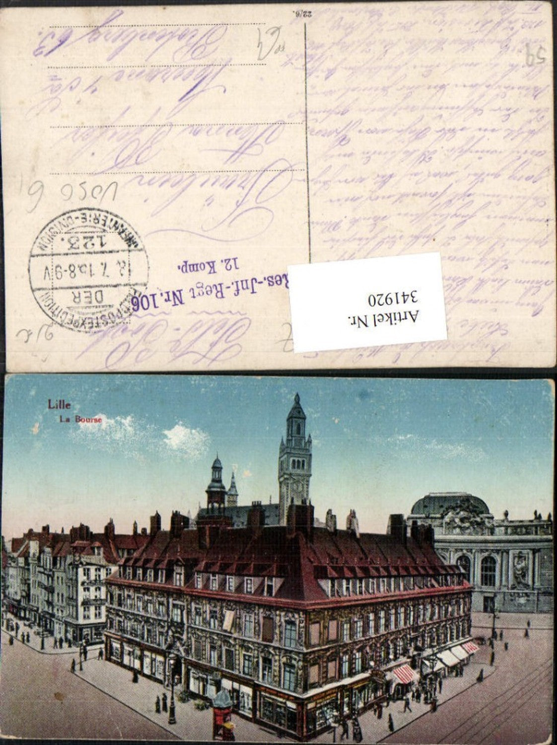 341920,Nord-Pas-de-Calais Nord Lille La Bourse Börse Gebäude Feldpost Res. Inf. Regt Nr. 106