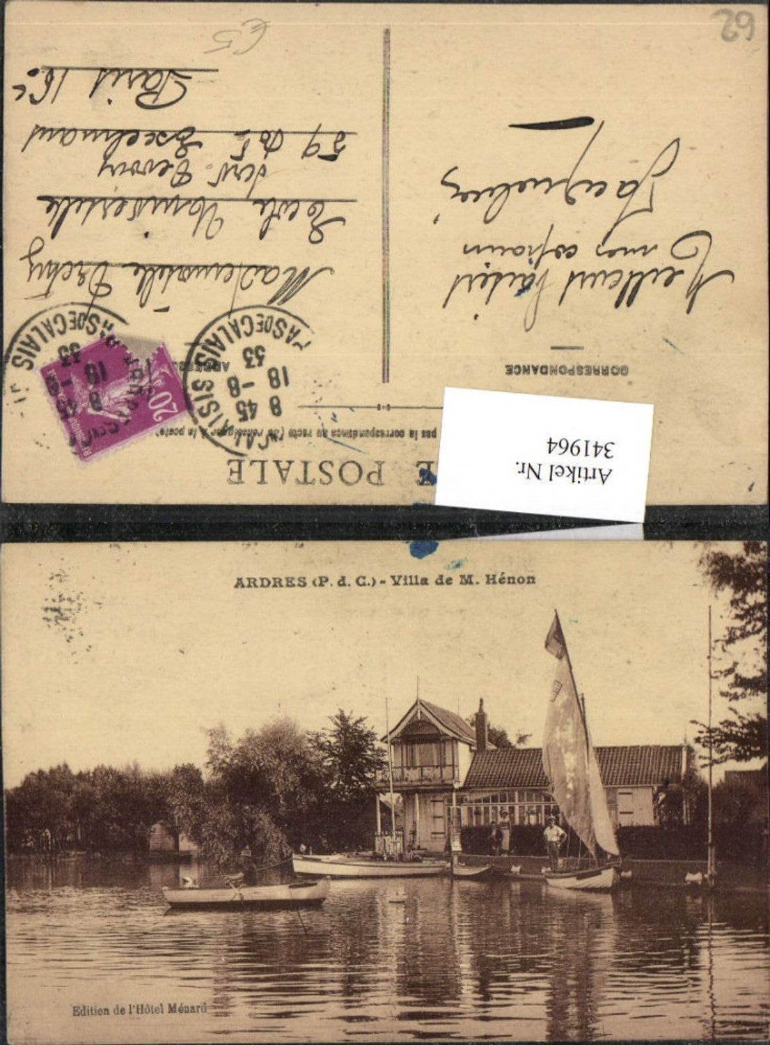 341964,Nord-Pas-de-Calais Pas-de-Calais Ardres Villa de M. Henon Segelboot Ruderboot