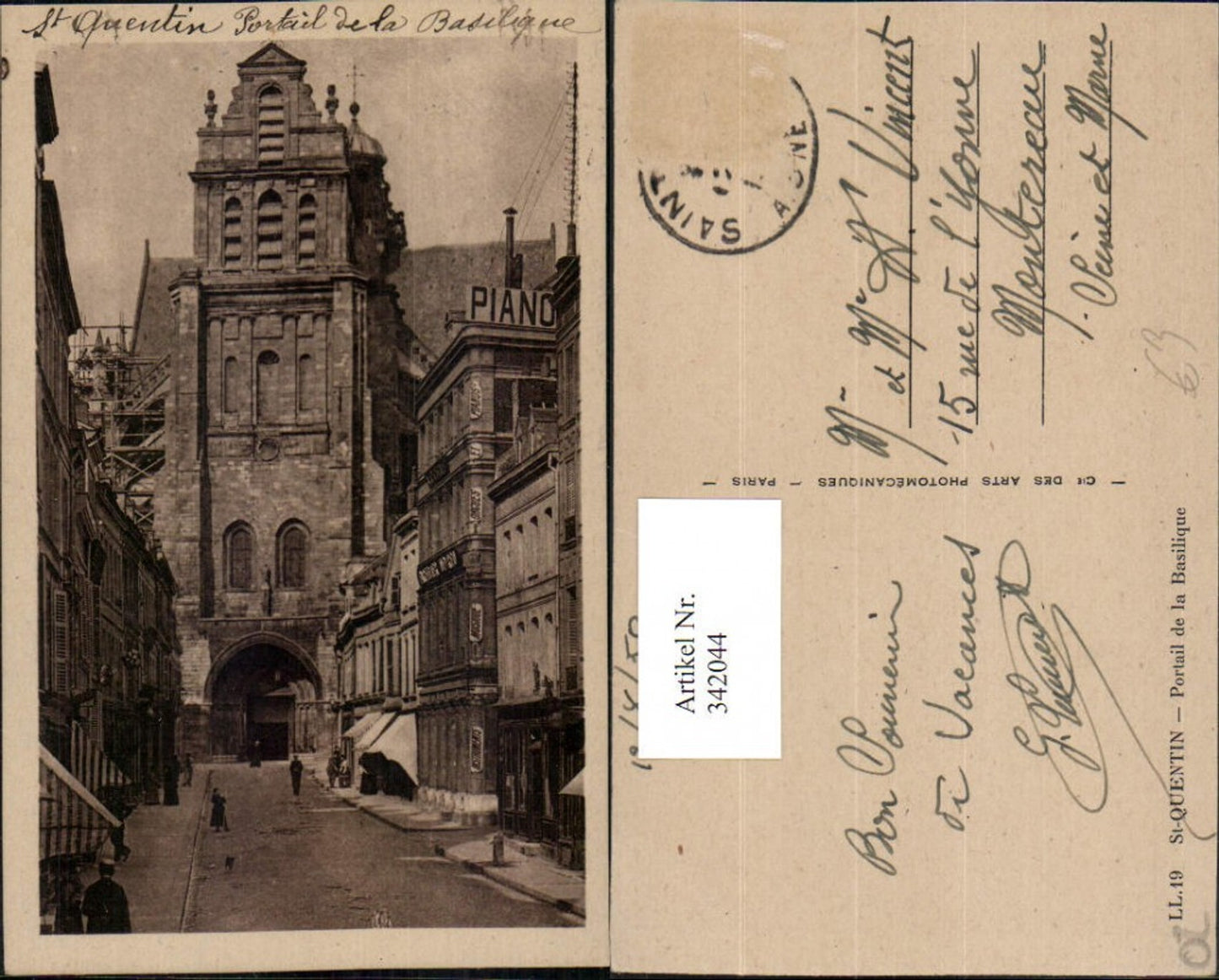 342044,Picardie Aisne St-Quentin Portail de la Basilique Kirchenportal Kirche