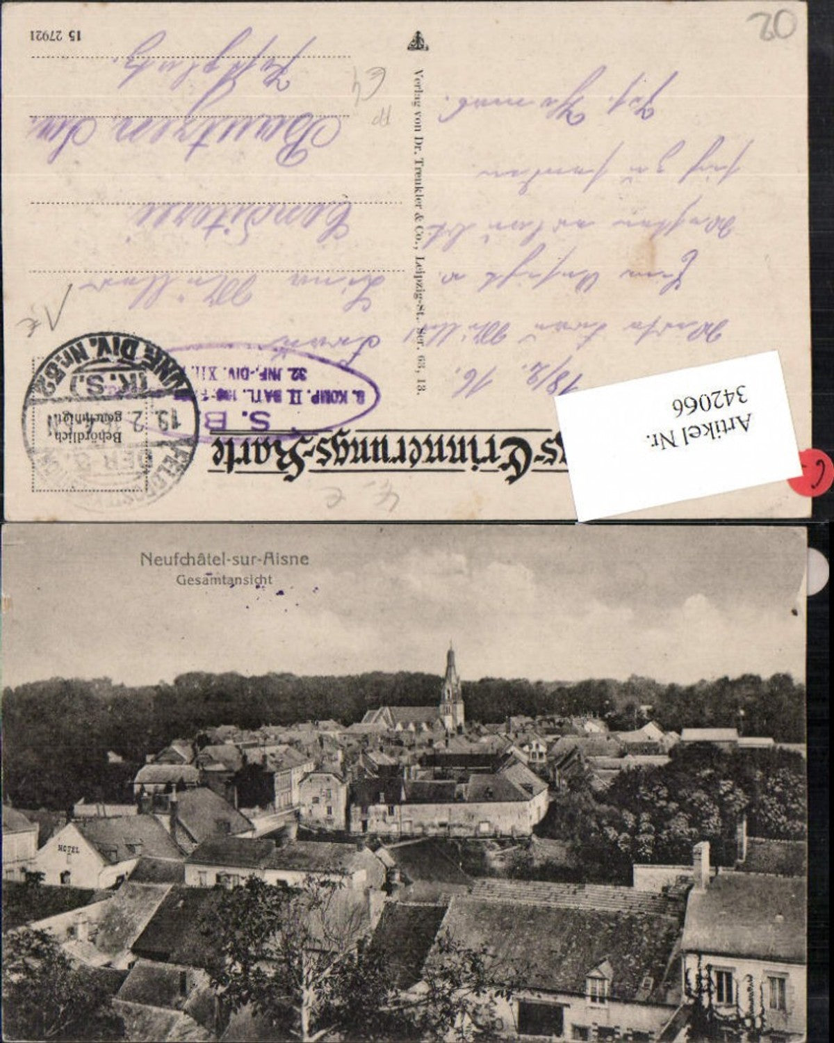 342066,Picardie Aisne Neufchatel-sur-Aisne Totale Feldpost 32. Infanterie Division