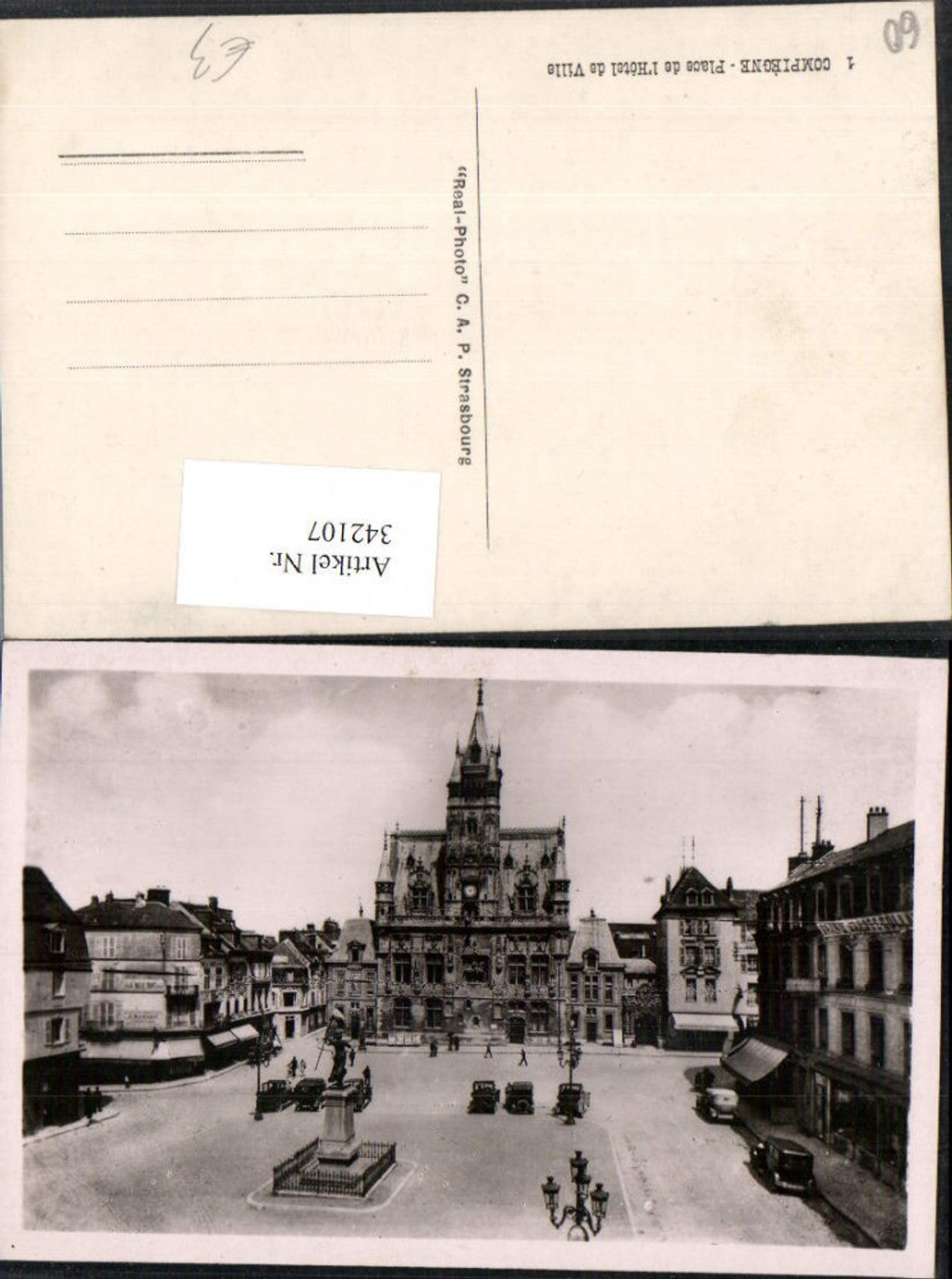 342107,Picardie Oise Compiegne Place de l'Hotel de Ville Rathaus Platz Denkmal