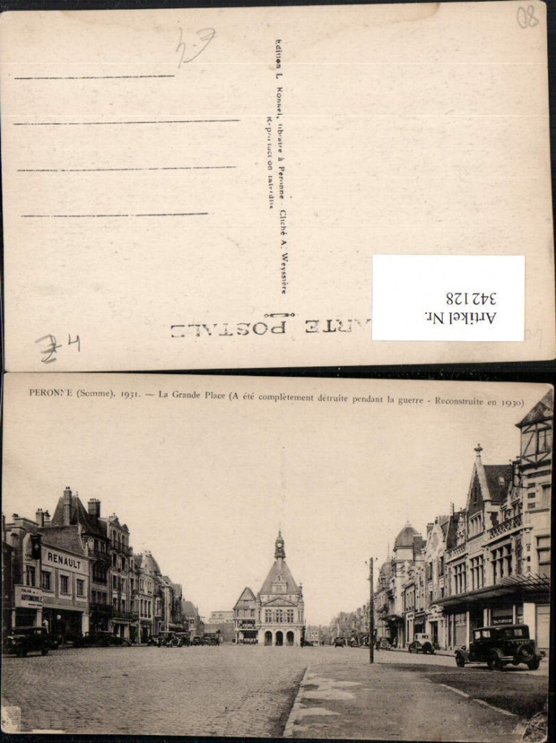 342128,Picardie Somme Peronne La Grande Place Straßenansicht Rathaus