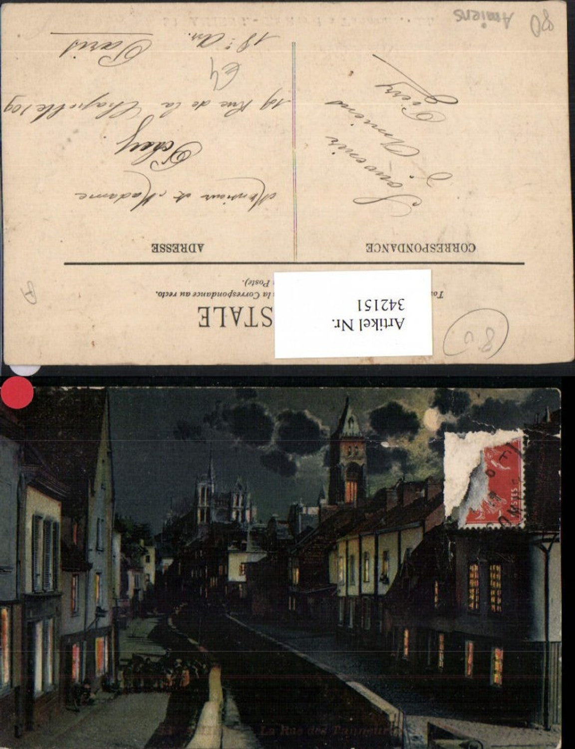 342151,Picardie Somme Amiens La Rue des Tanneurs Blick zur Kirche Mondschein