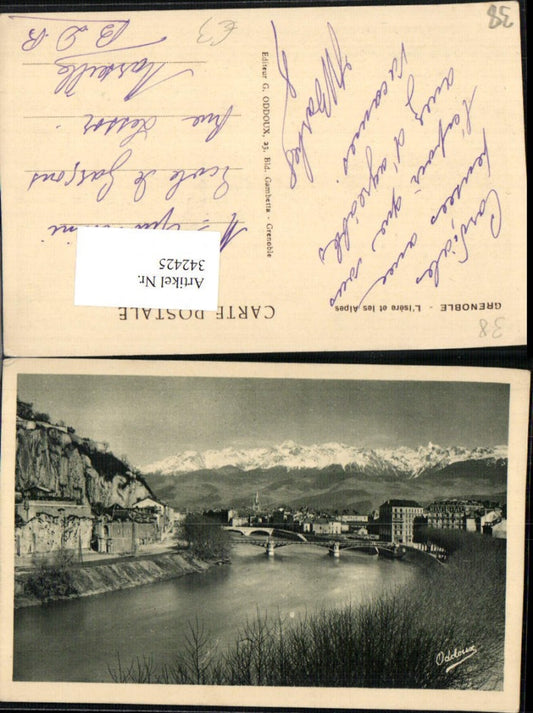 342425,Rhone-Alpes Isere Grenoble L'Isere et les Alpes Fluss Brücke Bergkulisse