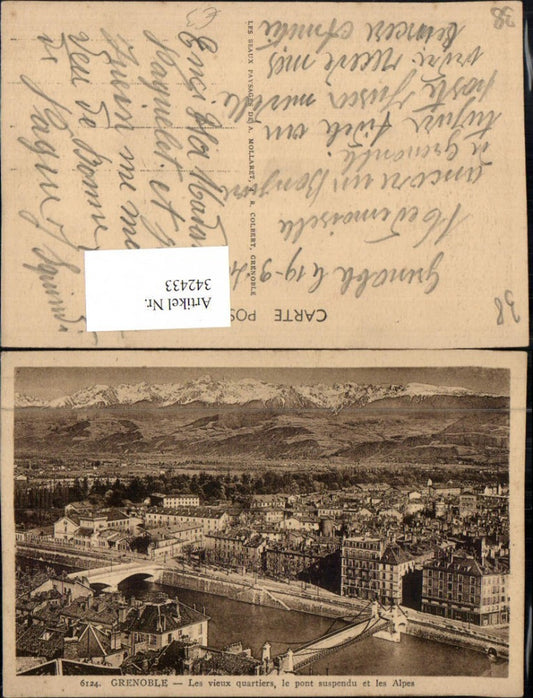 342433,Rhone-Alpes Isere Grenoble Les vieux quartiers le pont suspendu et les Alpes Brücken