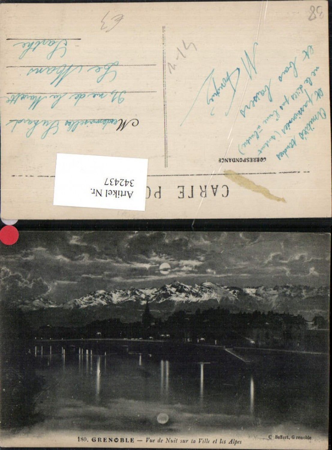 342437,Rhone-Alpes Isere Grenoble Vue de Nuit sur la Ville et les Alpes Mondschein