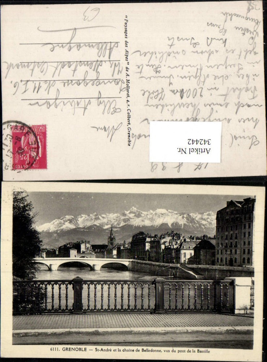 342442,Rhone-Alpes Isere Grenoble St-Andre et la chaine de Belledonne vus du pont Bastille Brücke