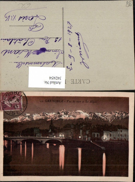 342454,Rhone-Alpes Isere Grenoble Vue de nuit et les Alpes Brücke Bergkulisse