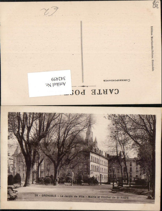 342459,Rhone-Alpes Isere Grenoble Le Jardin de Ville Mairie et Clocher de St-Andre
