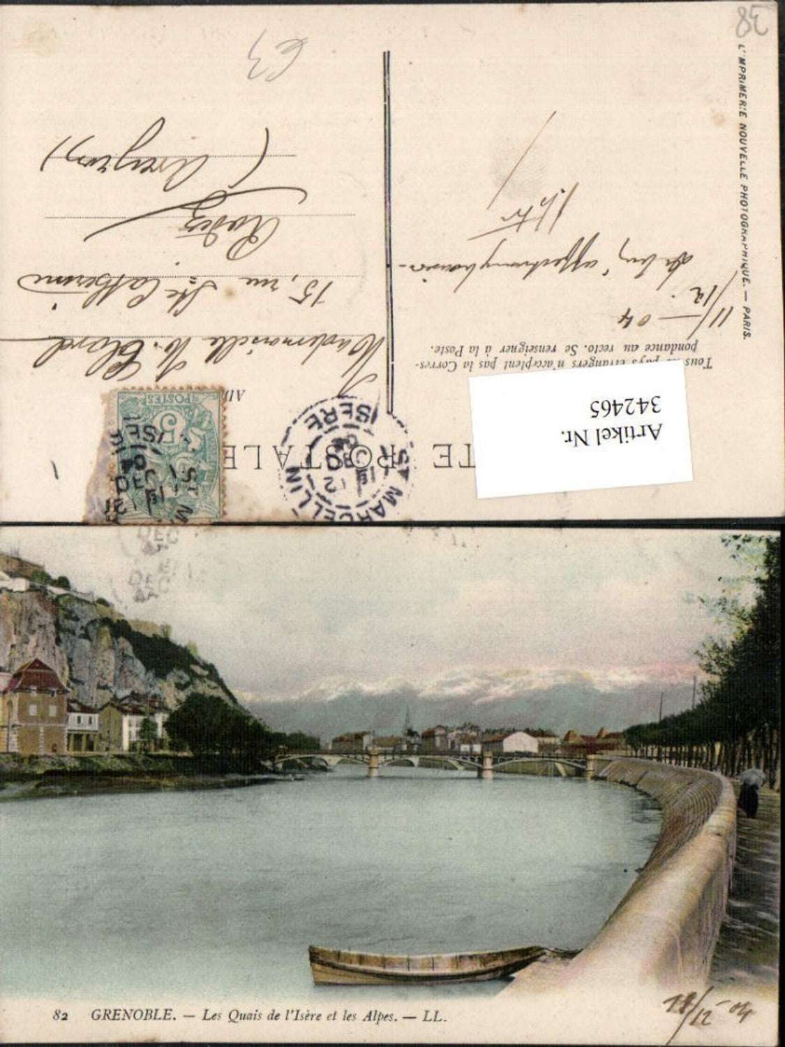 342465,Rhone-Alpes Isere Grenoble Les Quais de l'Isere et les Alpes Brücke