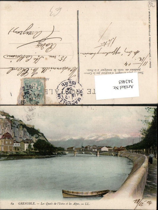 342465,Rhone-Alpes Isere Grenoble Les Quais de l'Isere et les Alpes Brücke