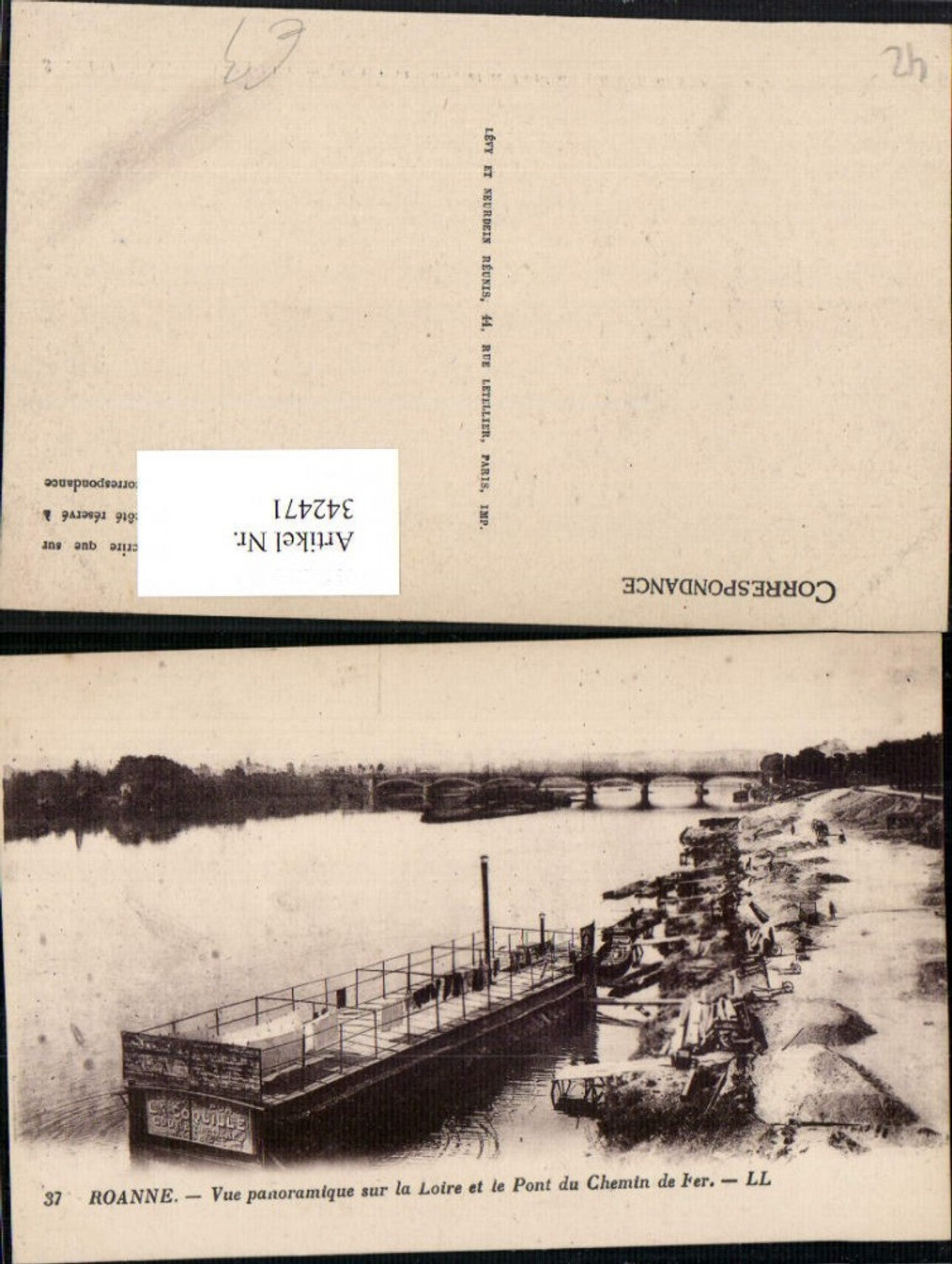 342471,Rhone-Alpes Loire Roanne Vue panoramique sur la Loire et le Pont du Chemin de Fer Brücke