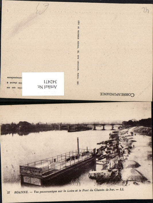 342471,Rhone-Alpes Loire Roanne Vue panoramique sur la Loire et le Pont du Chemin de Fer Brücke