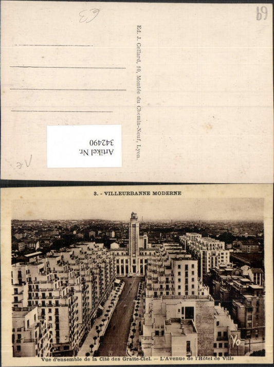 342490,Rhone-Alpes Rhone Villeurbanne Moderne Vue de la Cite des Gratte-Ciel Hotel de Ville Rathaus