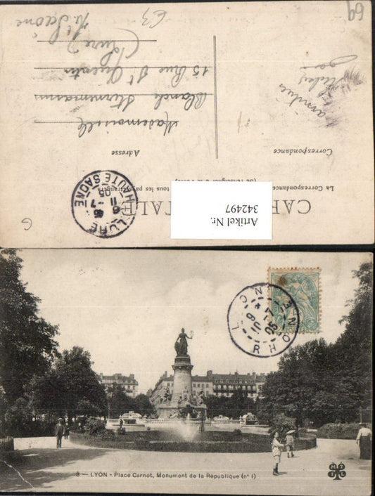 342497,Rhone-Alpes Rhone Lyon Place Carnot Monument de la Republique Brunnen