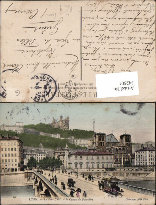 342504,Rhone-Alpes Rhone Lyon Le Pont Tilsit et le Coteau de Fourviere Brücke Tram