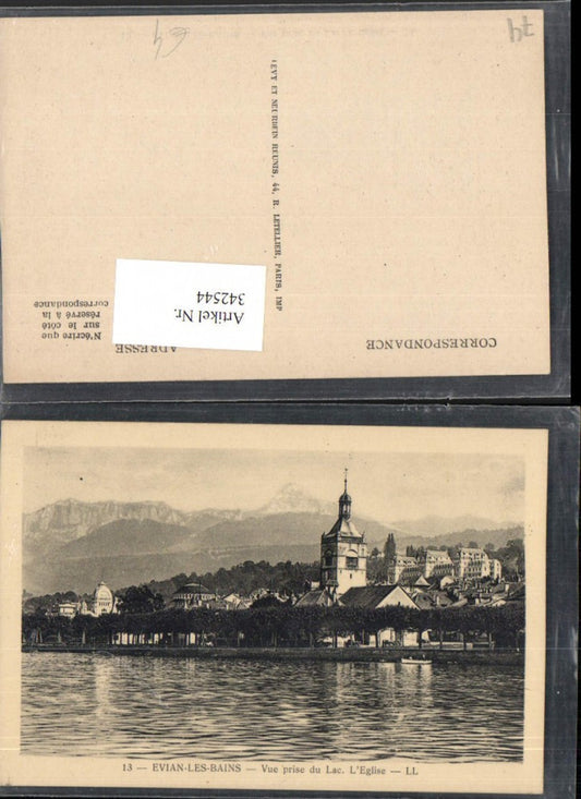 342544,Rhone-Alpes Haute-Savoie Evian-les-Bains Vue prise du Lac L'Eglise Kirche