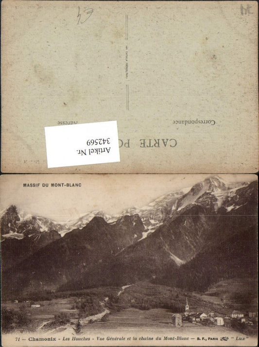 342569,Rhone-Alpes Haute-Savoie Chamonix Les Houches Vue Generale et Mont-Blanc Bergkulisse
