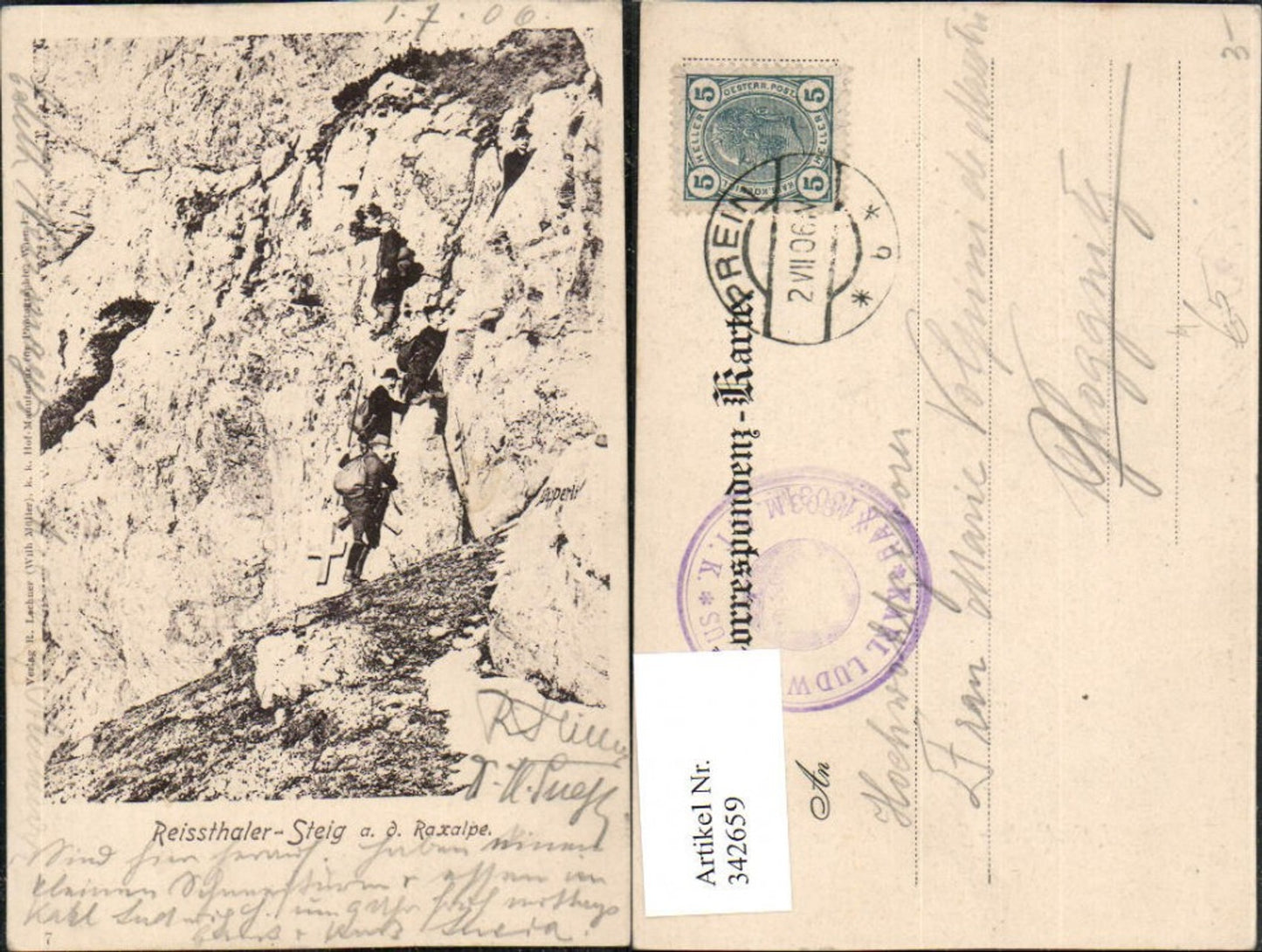 342659,Reissthaler Reißtaler-Steig an d. Raxalpe b. Reichenau Kletterer Bergsteiger