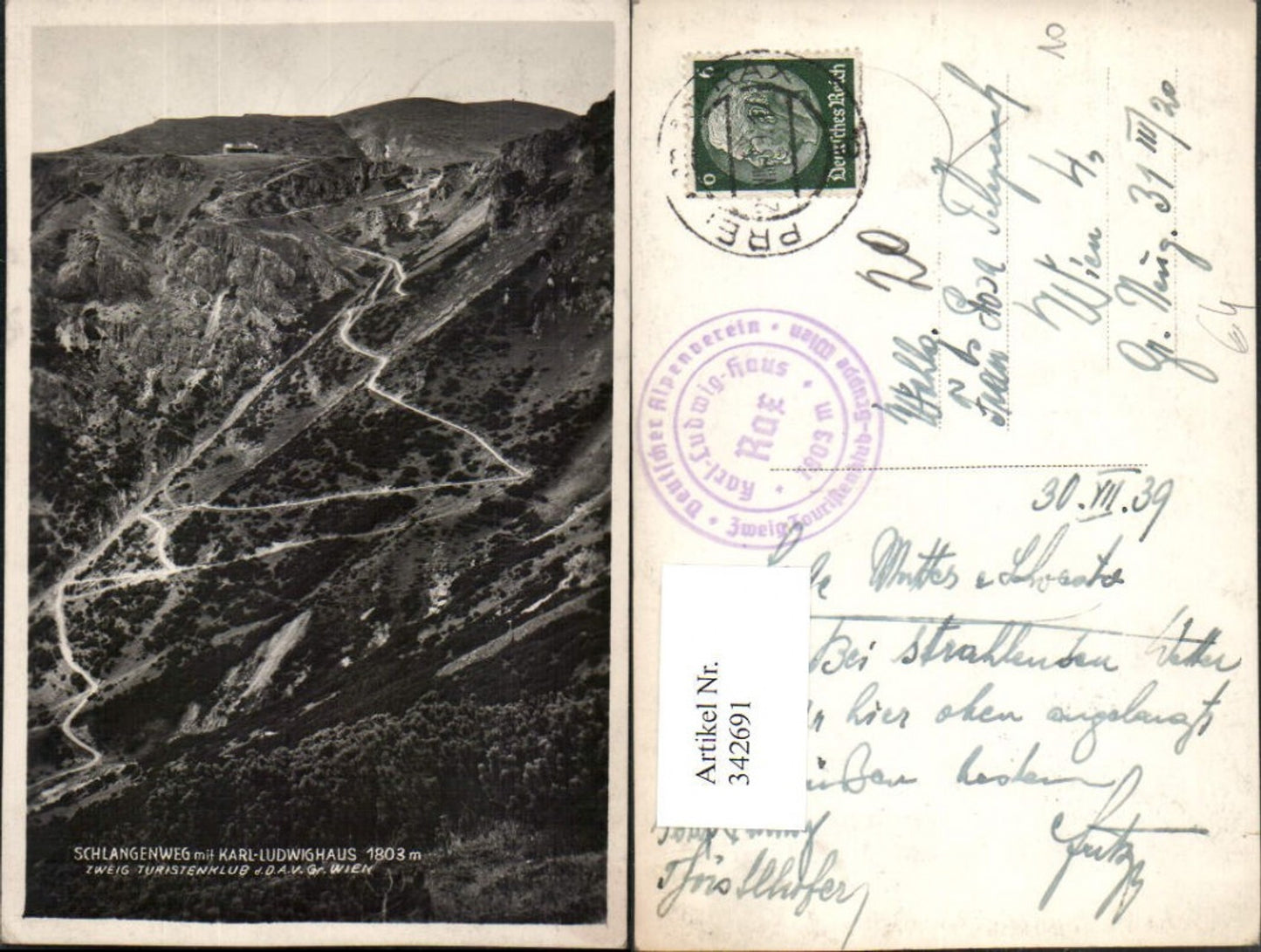 342691,Schlangenweg m. Karl-Ludwig-Haus Berghütte b. Reichenau